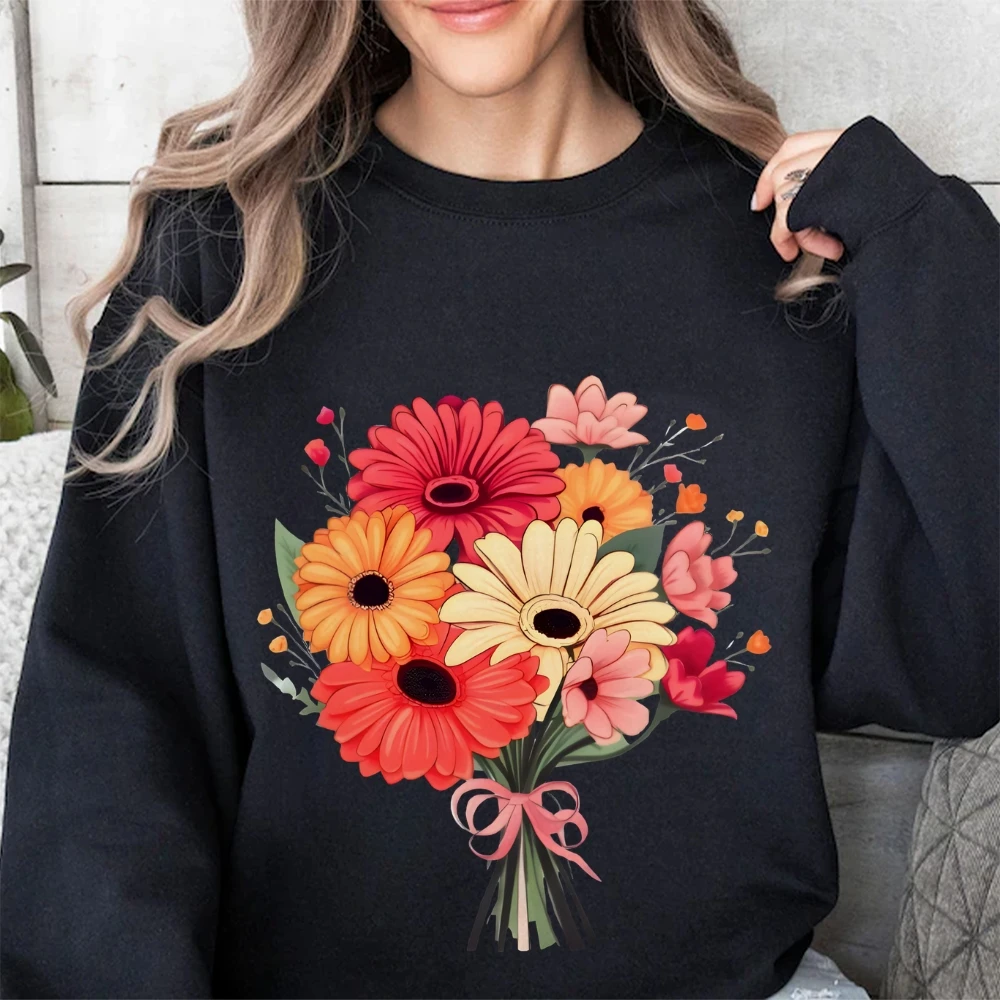 

Graphic Sweatshirt Colorful Flower Bouquet Print Romantic Unique Casual Wear Trendy Sweet Vibe Artistic Y2k Style Sweatshirt