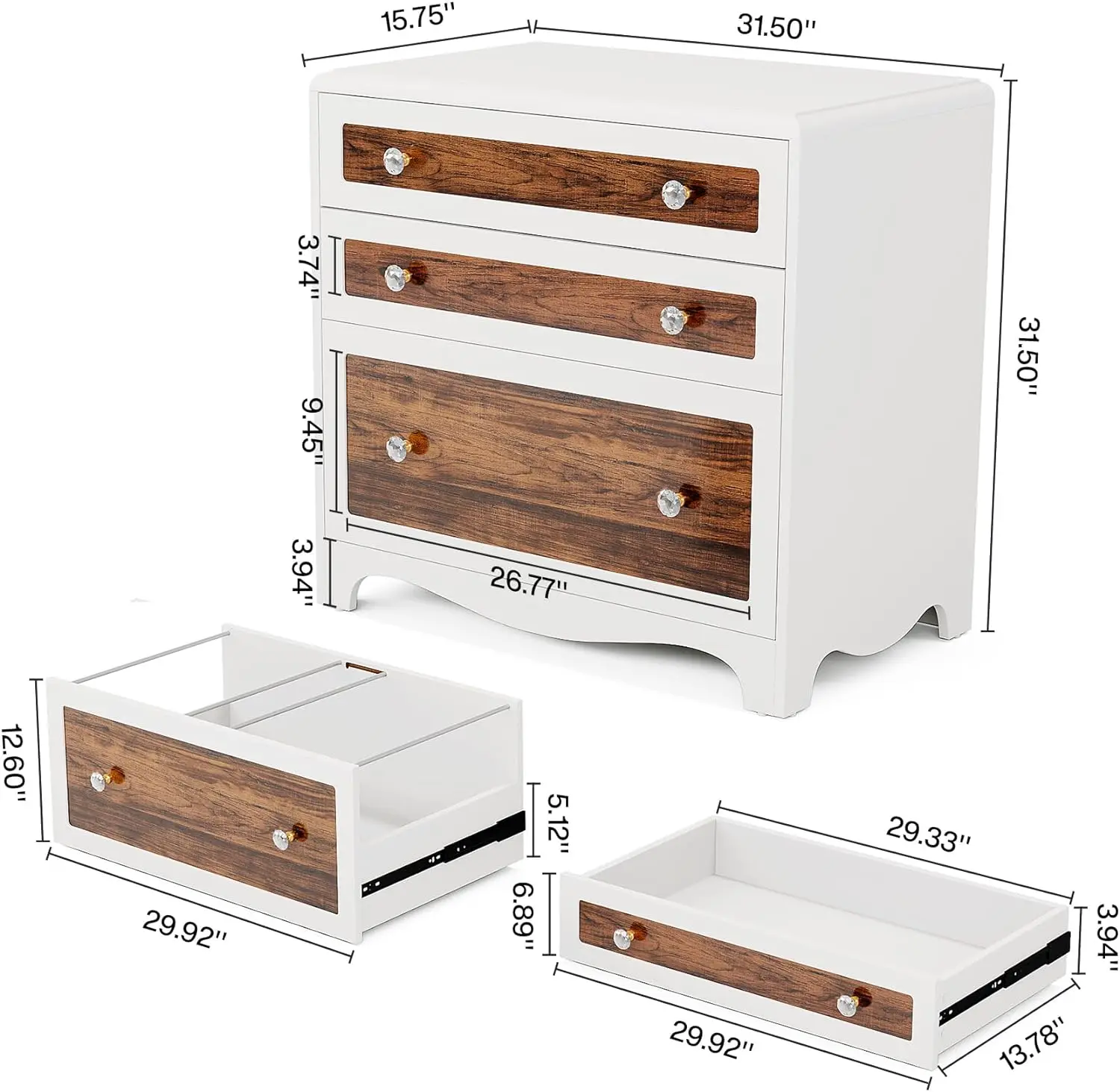 Lateral File Cabinet w/ 3 Drawers, Wood Filing Cabinet for A4/Letter/Legal Size, Farmhouse Office Storage Cabinet Printer Stand