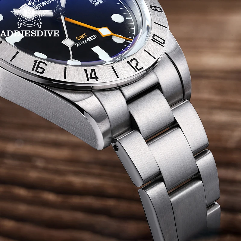 ADDIESDIVE Men's Quartz Watch 515-24H Dual Time Zone GMT Wristwatch K1 Bubble Glass Super Luminous 200M Waterproof Watches Male