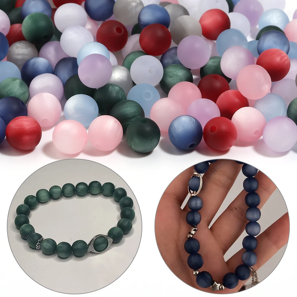 20 Stück/Los 10mm Matte Katzenaugen-Harzperlen, bunte runde lose Spacer-Perlen für Schmuckherstellung, DIY-Armband- und Halskettenzubehör – Detail 2