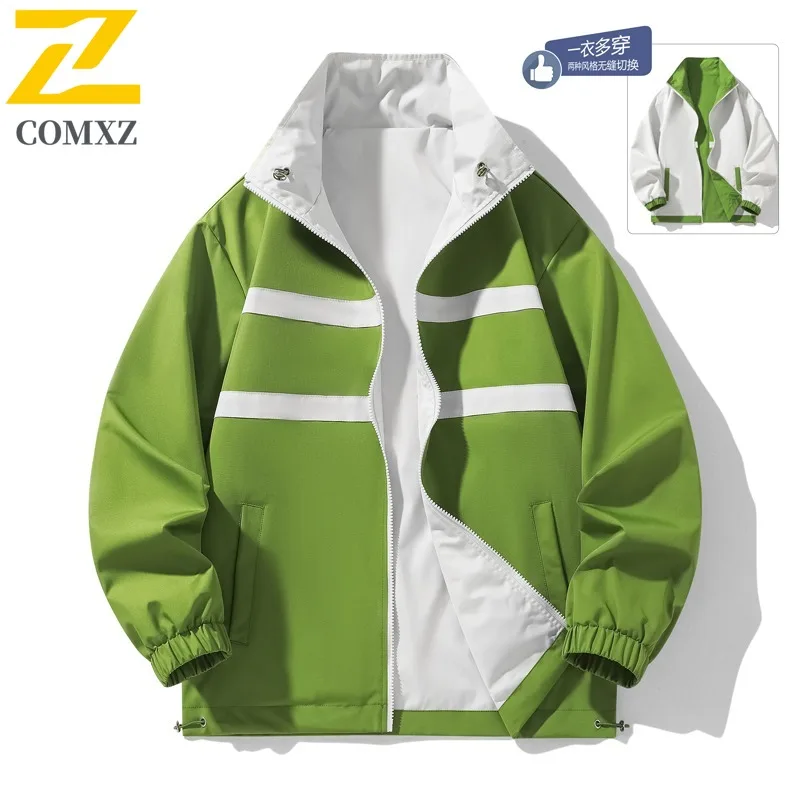 

COMXZ 2025 Мужская и женская двусторонняя куртка с воротником-стойкой для пар, весенне-осенняя свободная посадка, повседневное универсальное легкое удобное пальто