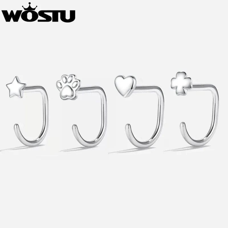 WOSTU Mini Dog Paw Heart Star Four-Leaf Clover Hook Earrings with 925 Silver Needle,  Lovely Hypoallergenic Earring Party Gift
