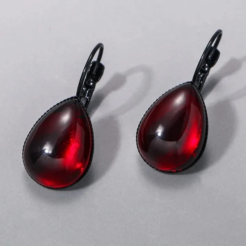 Gothic Blood Red Drop Earrings For Women Girls Vampire Witch Jewelry Accessories Mysterious Magic Crystal Earhook Gift For Her