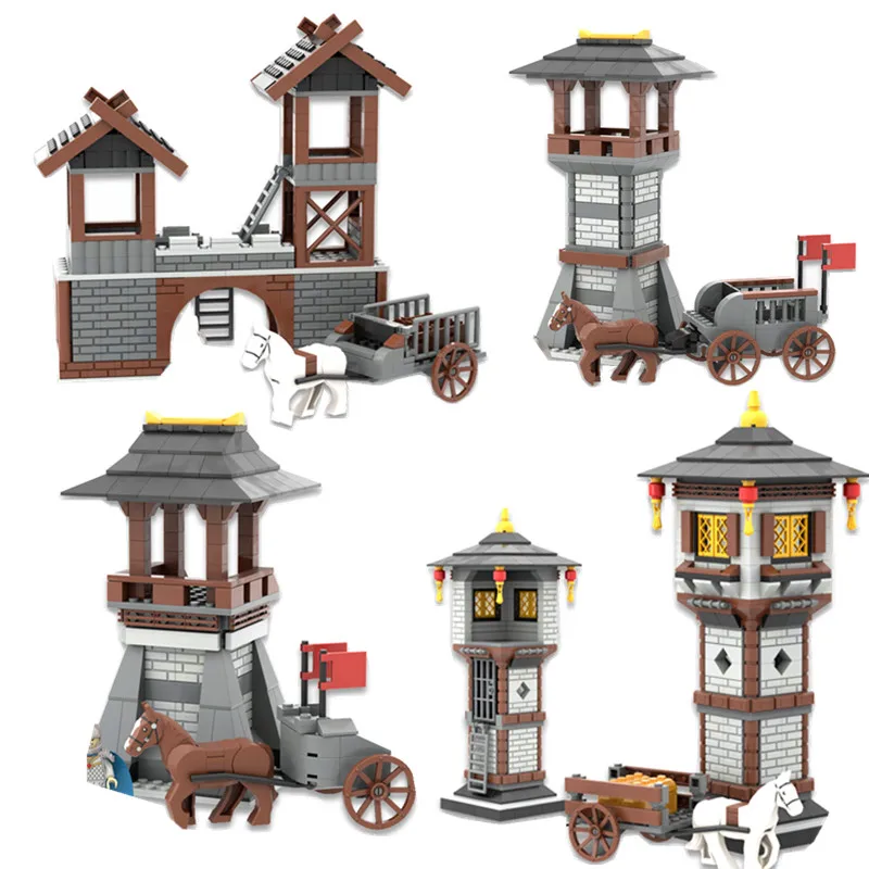 Medieval architecture Building Blocks Military Watchtower Defensive post carriage assembly Building Block Set Toys