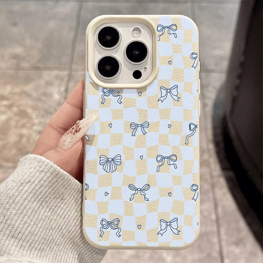Blaue karierte Schleifen-Handyhülle für iPhone 17 16 15 14 13 12 Pro Max 16 15 14 Plus 17 16 15 14 13 Pro 17Air Silikon-Matt-Cover – Detail 2