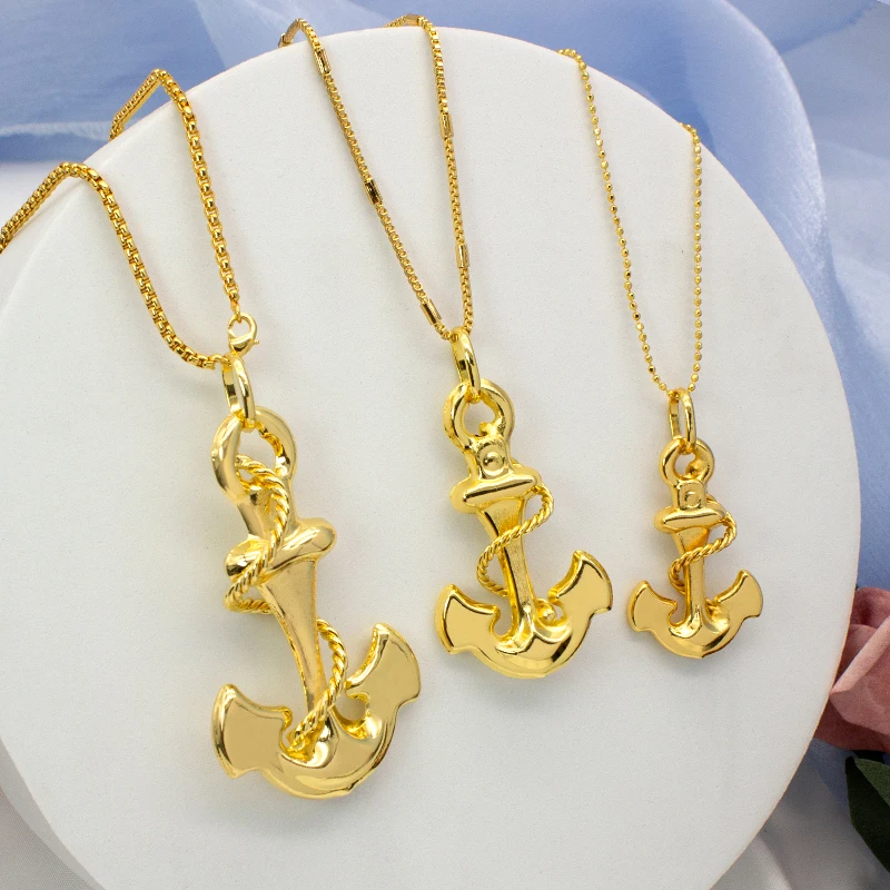 Anchor Pendant Necklace Gold Plated Dubai African Accessories For Women Small Medium Big Size Men Hip Hop Fashion Jewelry