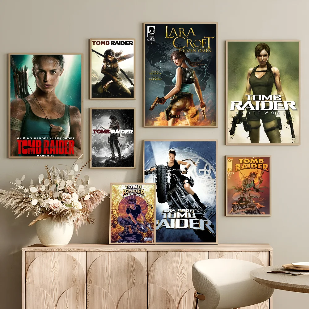 Lara Croft Tomb Raider  Classic Vintage Posters Waterproof Paper Sticker Coffee House Bar Home Decor