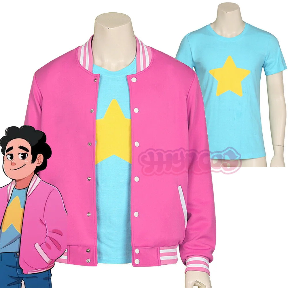 Anime Boy Universe Steven Cosplay Universe chaqueta de cuarzo suéter abrigo camiseta azul abrigo rosa traje de Cosplay nueva fiesta de Halloween