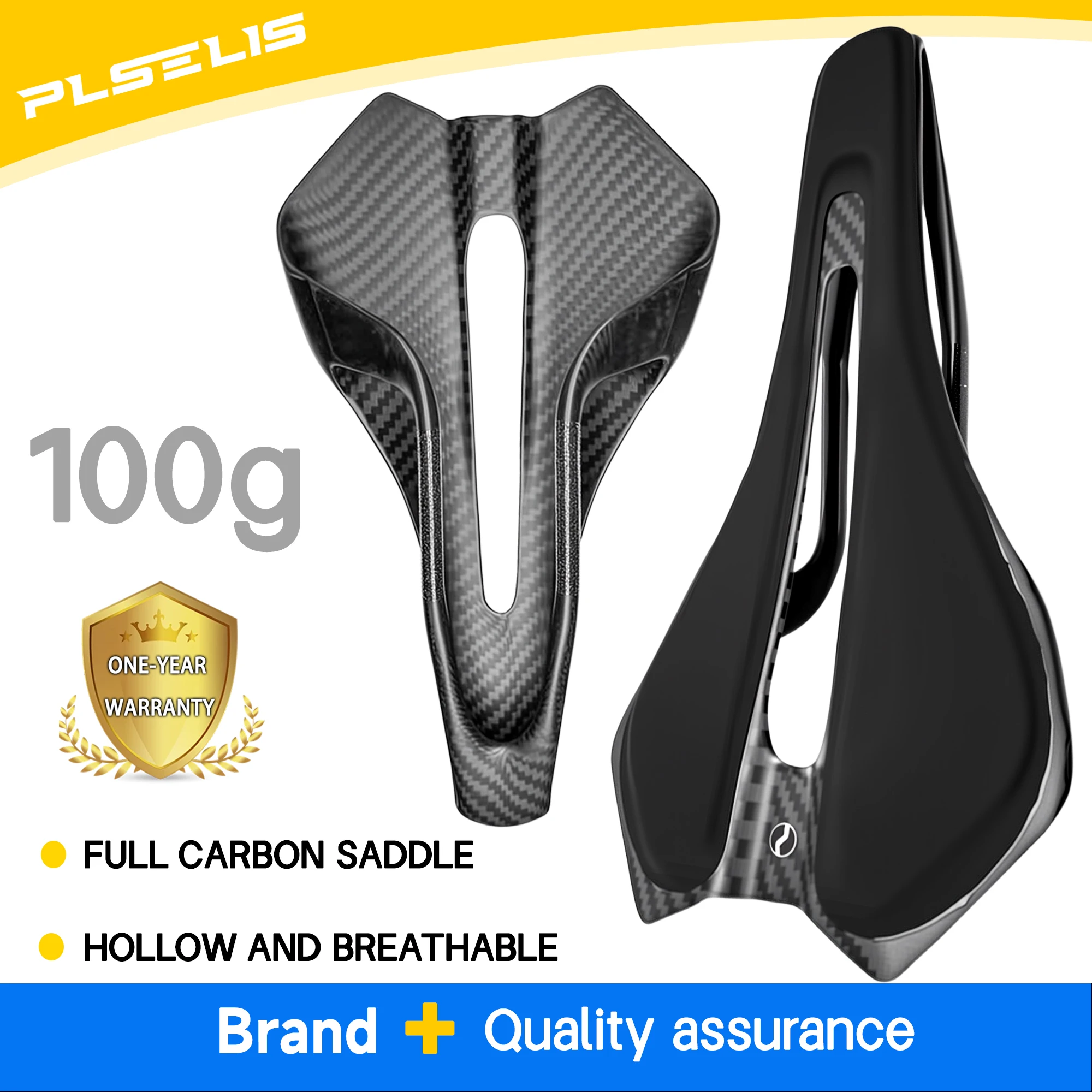 

Plselis Full Carbon Fiber Saddle Hollow Breathable Ergonomic Design Bicycle Saddle Lightweight at 100g Comfortable Riding