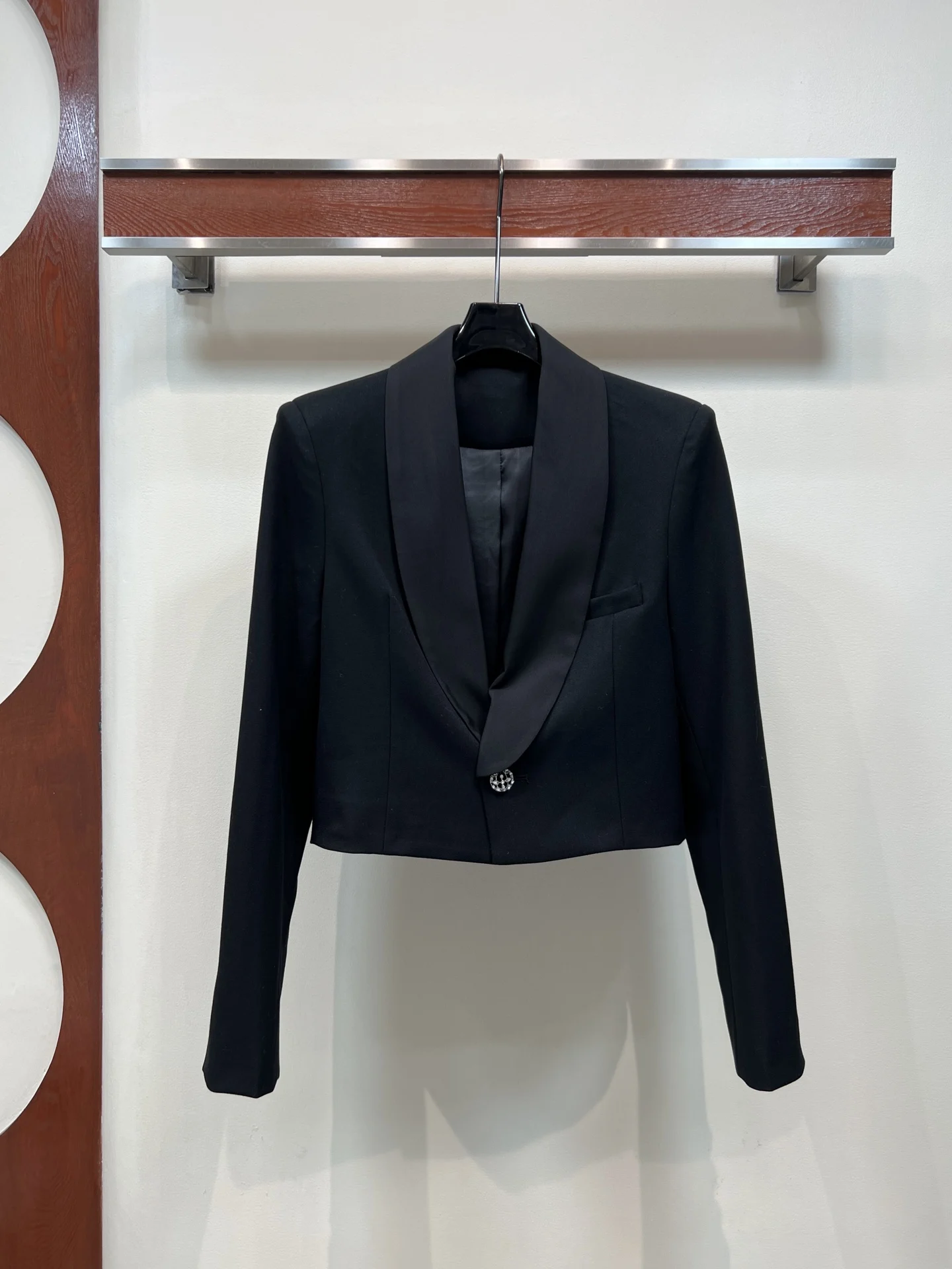 26 Xia Xin Black Short-Sleeved Tailored Jacket - Cotton Blend - Short Length - High Waist - Buttoned