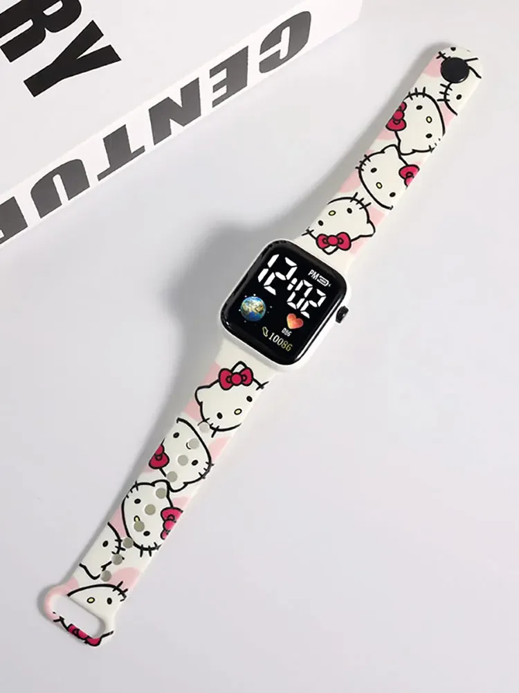 Fashionable, exquisite, cool cartoon printed button LED watch, fashionable and personalized square elementary school electronic