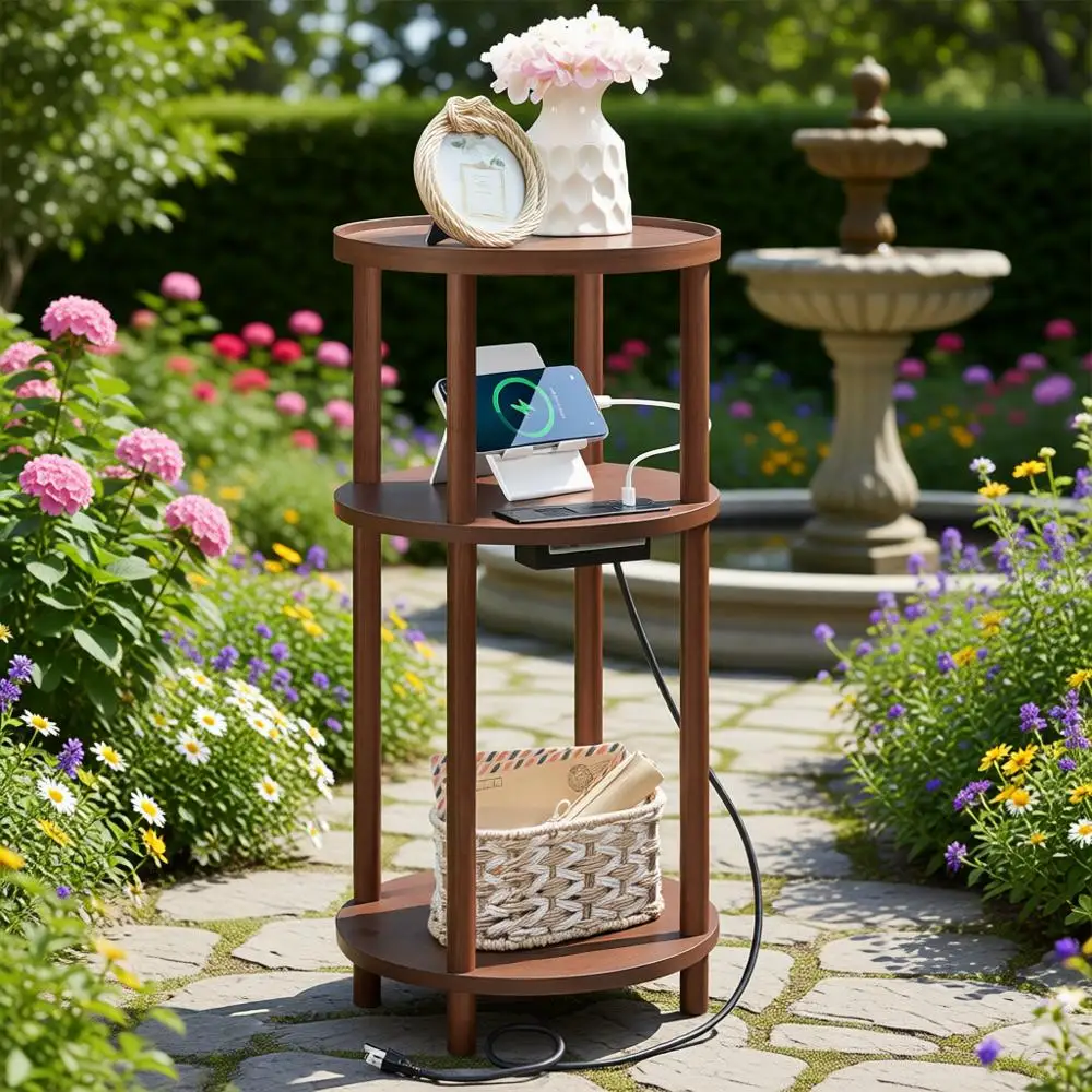 

Compact Bamboo Charging Station End Table for Small Spaces - Living Room, Bedroom, Espresso Finish