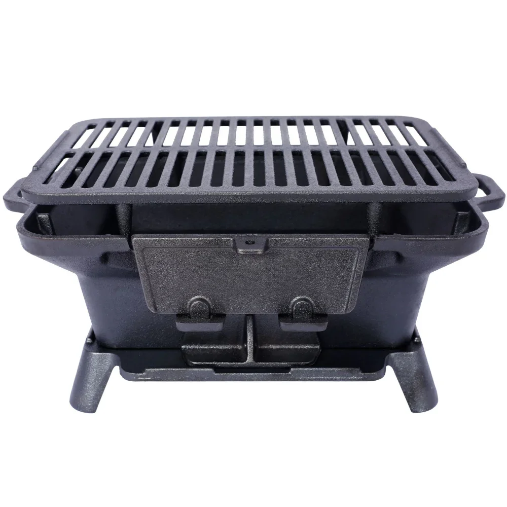 

Oval Cast Iron Grill Outdoor, Portable Charcoal Grill and Tabletop Cast Iron Skillet -Durable, Small Charcoal Grill