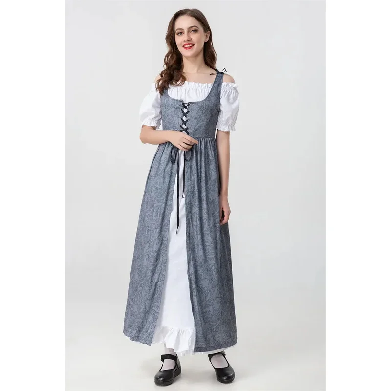 أزياء الهالوين التأثيرية في القرون الوسطى وعصر النهضة الفرنسية مانور مزرعة خادمة الملابس خمر فستان طويل مهرجان أكتوبر البيرة بغي Dirndl