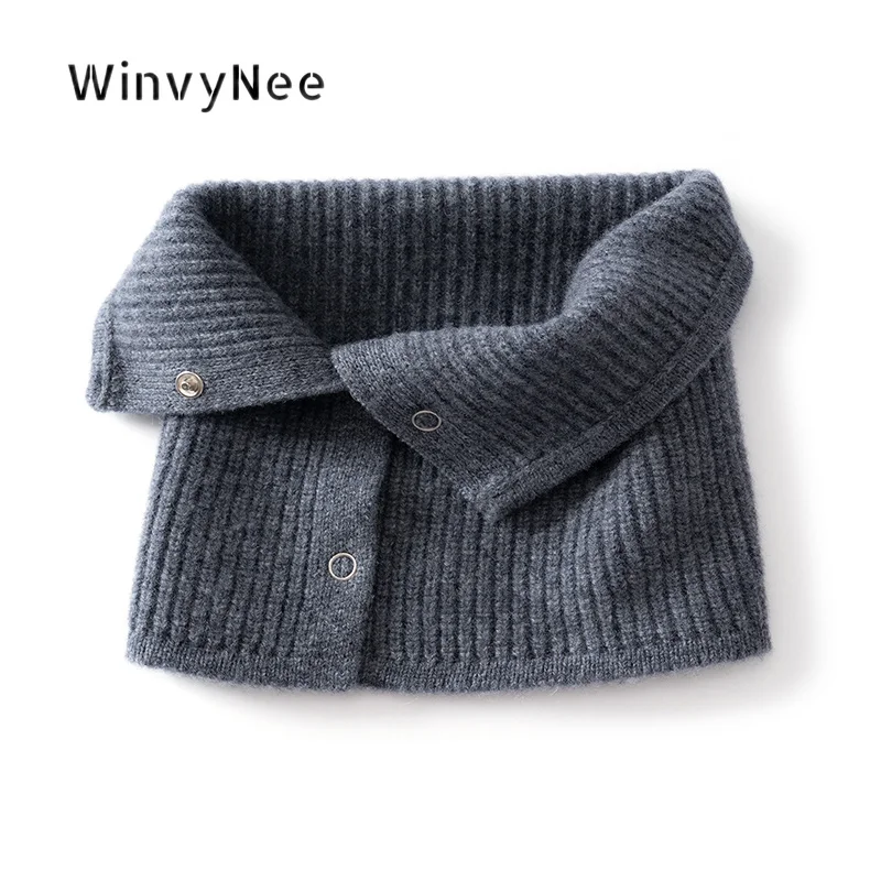 WinvyNee Women 100% Wool POLO Detachable Fake Collar Neck Warmer Button Closure Rib Knit Neck Guard Autumn Winter Thick G1883018