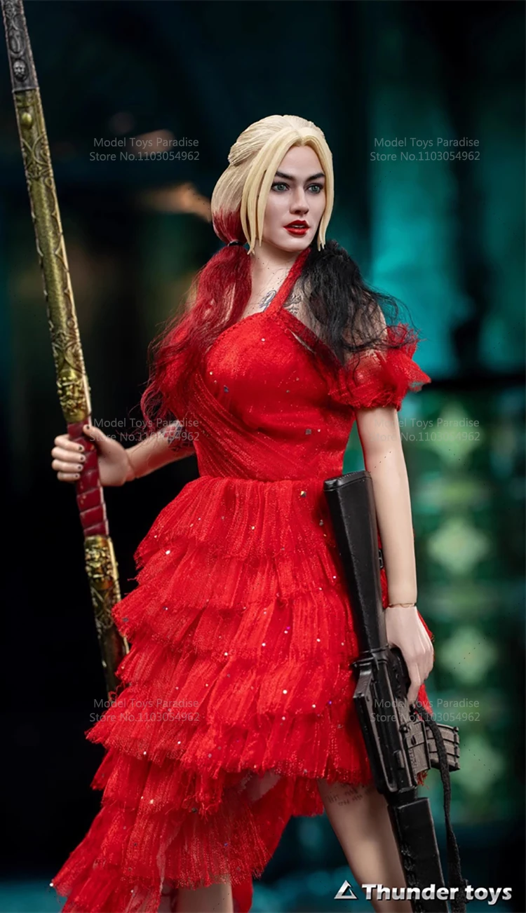 Thunder Toys TD2031 Sammler-Actionfigur im Maßstab 1:6 – rotes Kleid, Clown-Frau, verrückte Braut, 30,5 cm, komplettes Set, Soldatenmodell, Geschenk