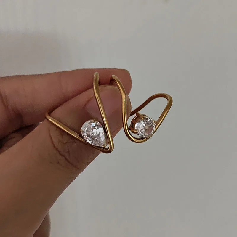 Pear cz stone v rings stainless steel rings for women abnormal simple dainty jewelry waterproof summer jewelry delicate