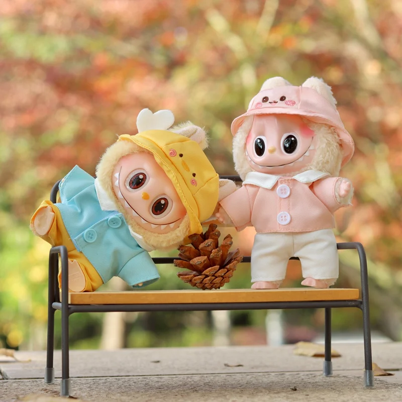 

Cute Animal Hat Outfit Set for 17cm Labubu Plush Doll Cartoon Duck/Rabbit Hat Top Pants Doll Clothes Suit