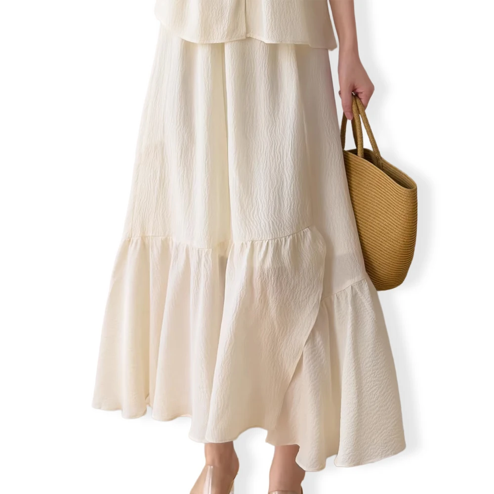 Elegant 100% Natural Mulberry Silk Bubble Wrinkled (lined with Human Cotton) Irregular Overlapping Women's White Fishtail Skirt