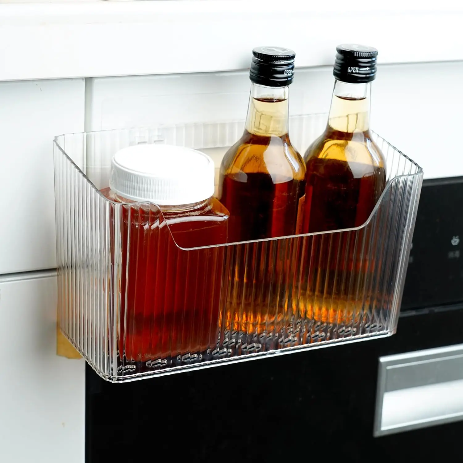 منظم باب خزانة Cloududa قطعة واحدة من صناديق تنظيم لاصقة مثبتة على الحائط، سلة تخزين شفافة قابلة للتكديس #5