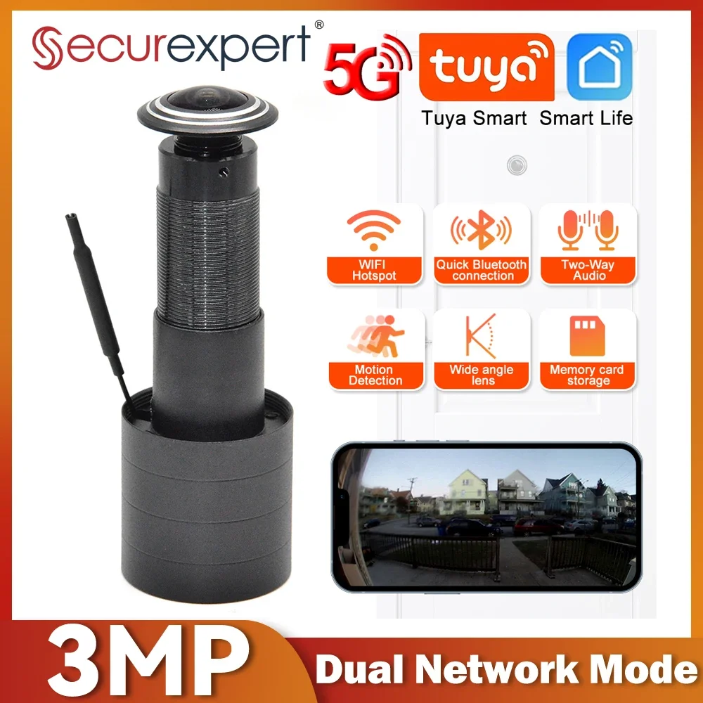 Kamera wizjerowa do drzwi 3MP HD 2.4G/5G WiFi z detekcją ruchu i dwukierunkowym audio, Tuya Smart Life do zabezpieczenia domu