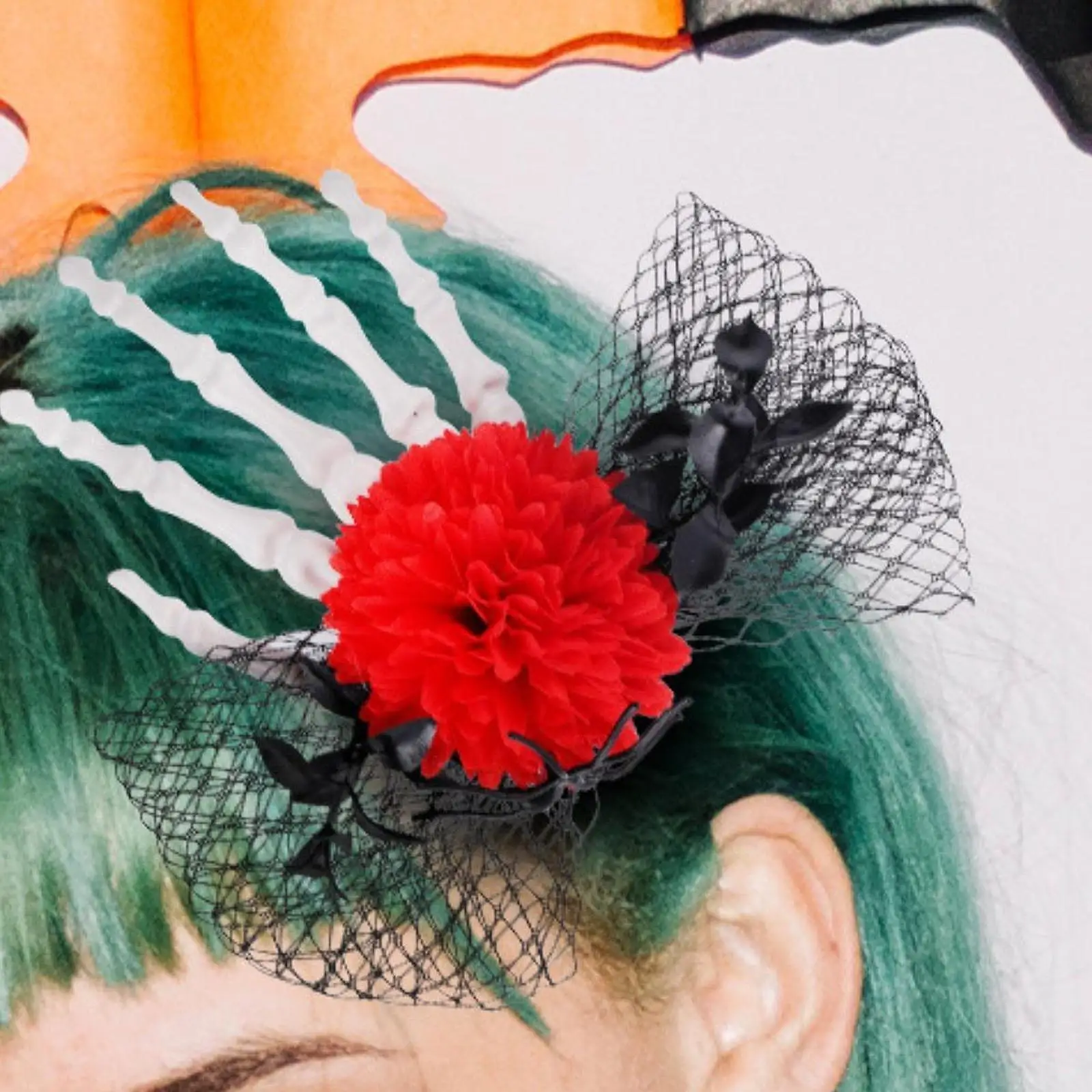 Novelty Halloween Hair Clip Skeleton Hand Rose Barrette for Women Cosplay Party Hair Decoration