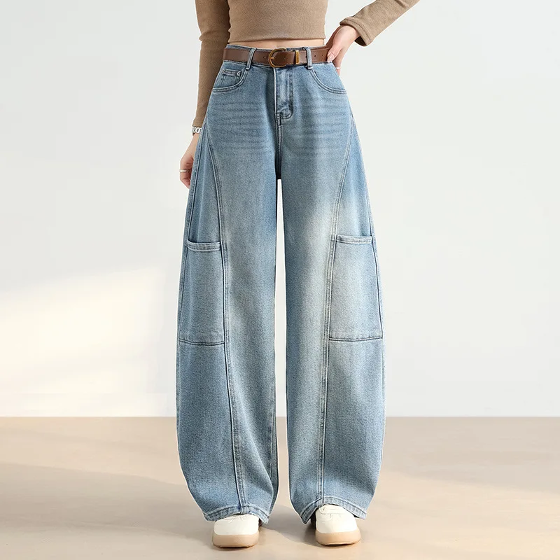 

Женские джинсы в уличном стиле, модные, с высокой талией, широкие джинсовые брюки, весна-осень, женские свободные повседневные шаровары в стиле хип-хоп 2618