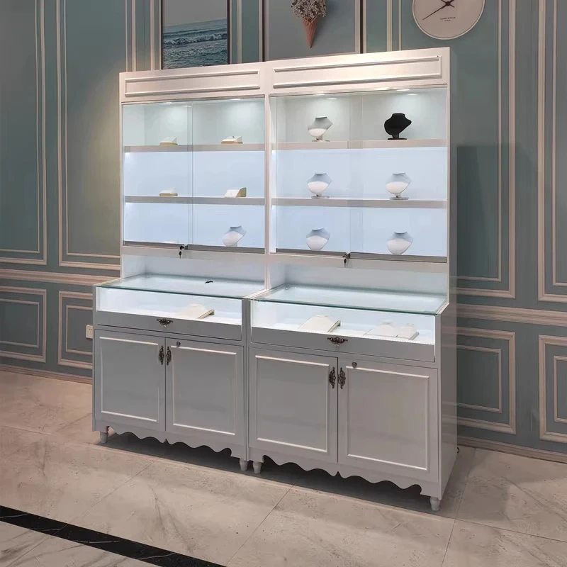 custom.Customizable Multi-Layer Glass Door Jewelry Display with LED Lighting & Heavy-Duty Construction Ret