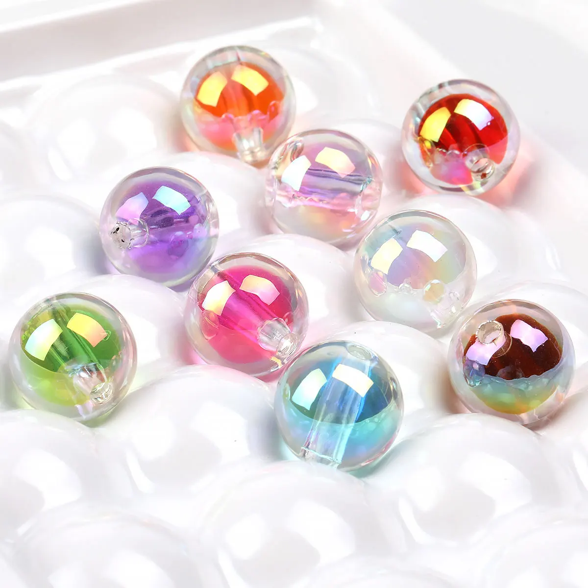 16pcs/32pcs Multicolor Round Acrylic Beads Glossy Translucent Colorful Unique Beads Charms Jewelry Making Accessories Bracelets
