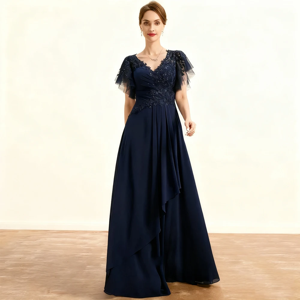 

Charming Strapless Short Sleeve Mother of Bride Dresses with Lace Beach Chiffon Wedding Party Dresses Robe De Soirée 2025 Summer