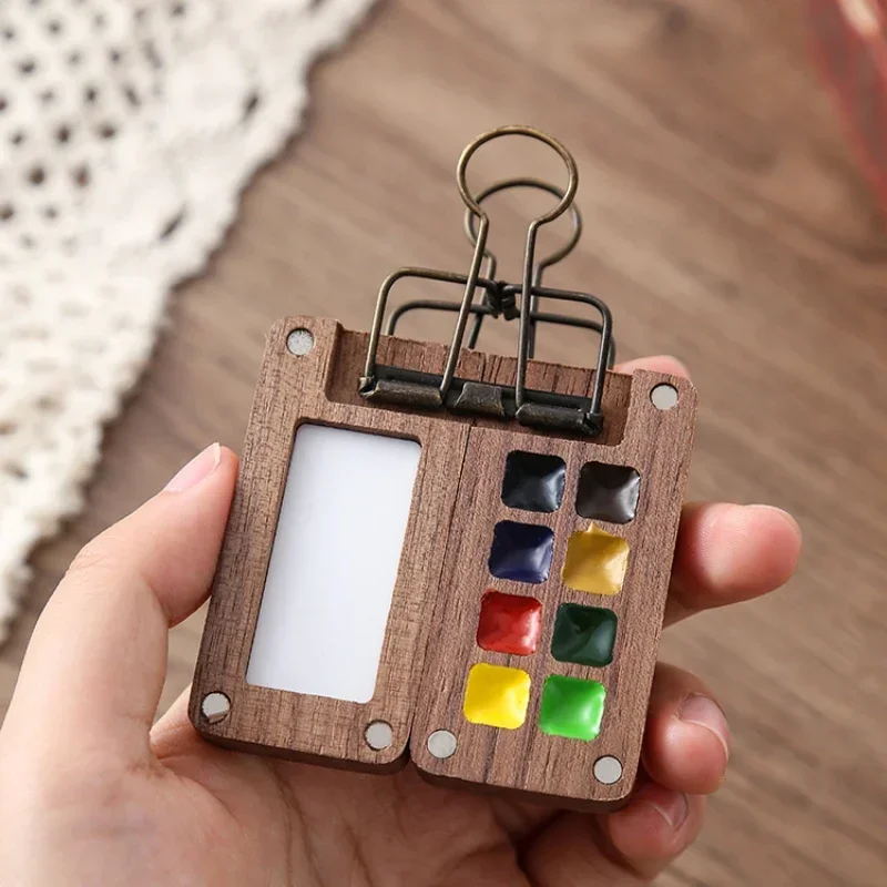 Portable travel wooden handmade 8-cell watercolor color palette oil painting tray box empty box mini paint box without pigment