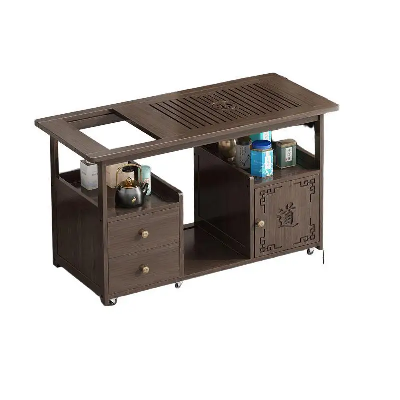 

Mobile tea table Household solid wood tea cart