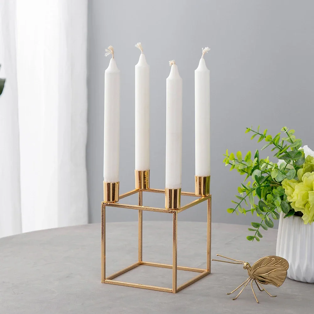 Nordic Household Gold Wrought Iron Candlestick Retro Romantic Wedding Candlestick Candle Holder Table Decoration Ornaments