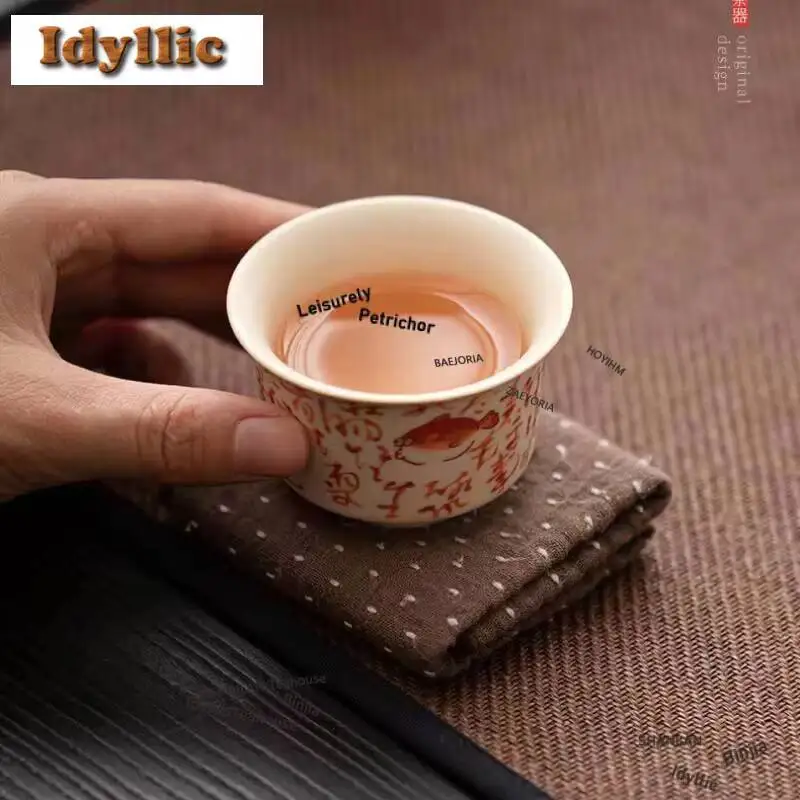 Lot de 2 tasses à thé créatives en céramique émaillée motif poisson, style boutique, pour usage personnel, tasses de maître Chazhan, articles de table et artisanat