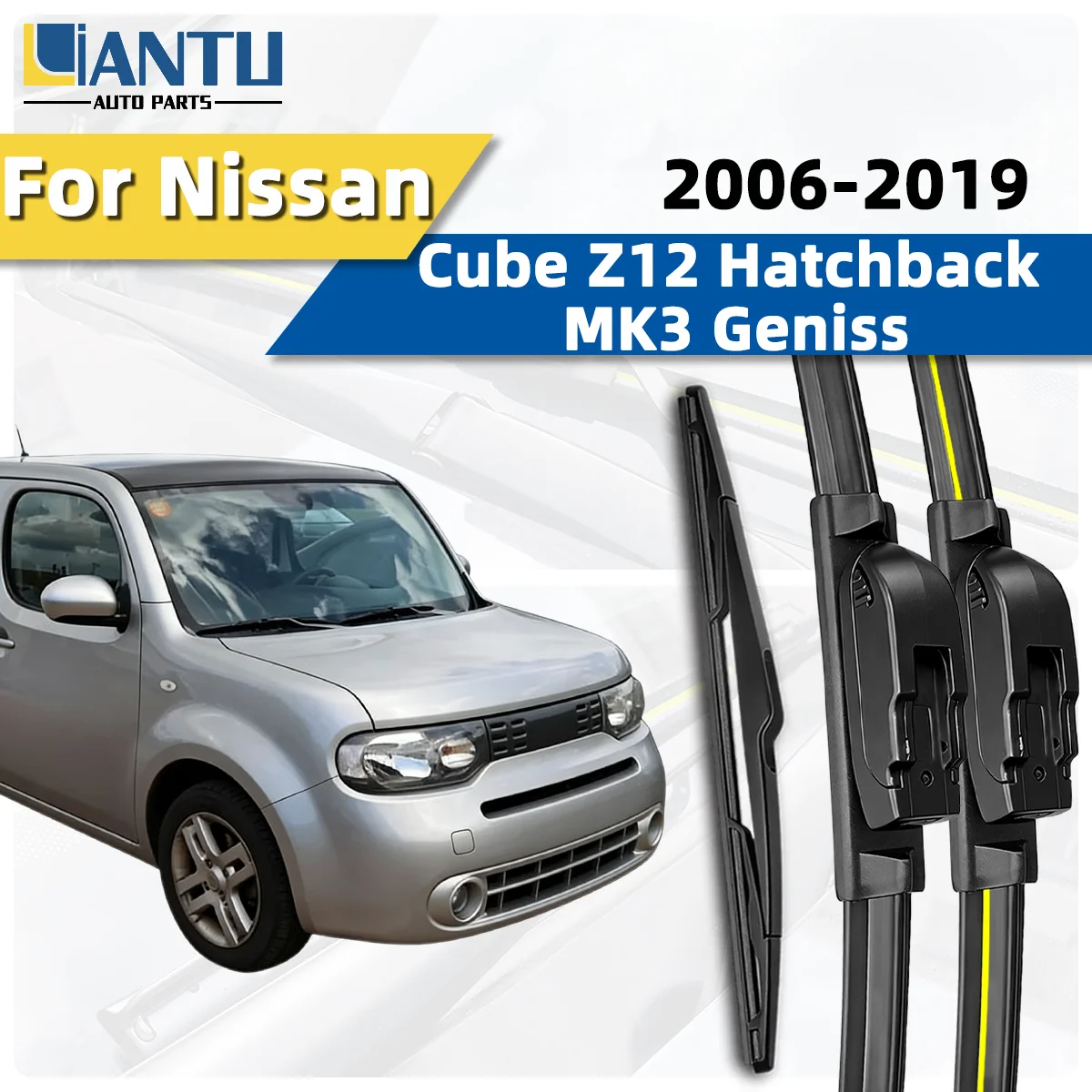 3-teiliges Scheibenwischer-Set für vorne und hinten, passend für Nissan Cube Z12 Hatchback MK3 Geniss 2006–2019, Windschutzscheiben-Wischer, Autozubehör