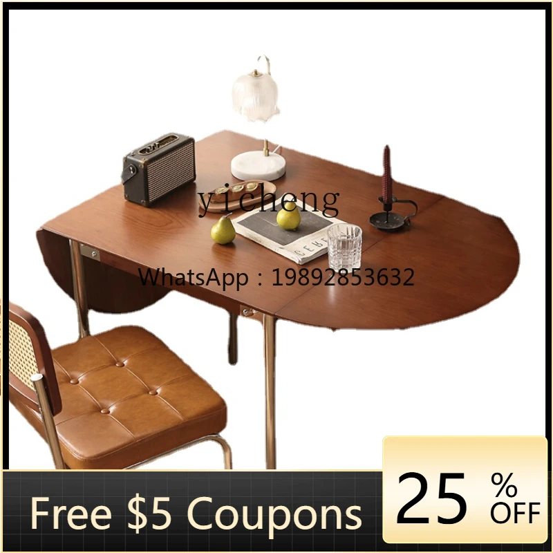 

Zk Solid Wood Foldable Dining Table Household Dining Tables and Chairs Set Simple Small Apartment Retractable Table
