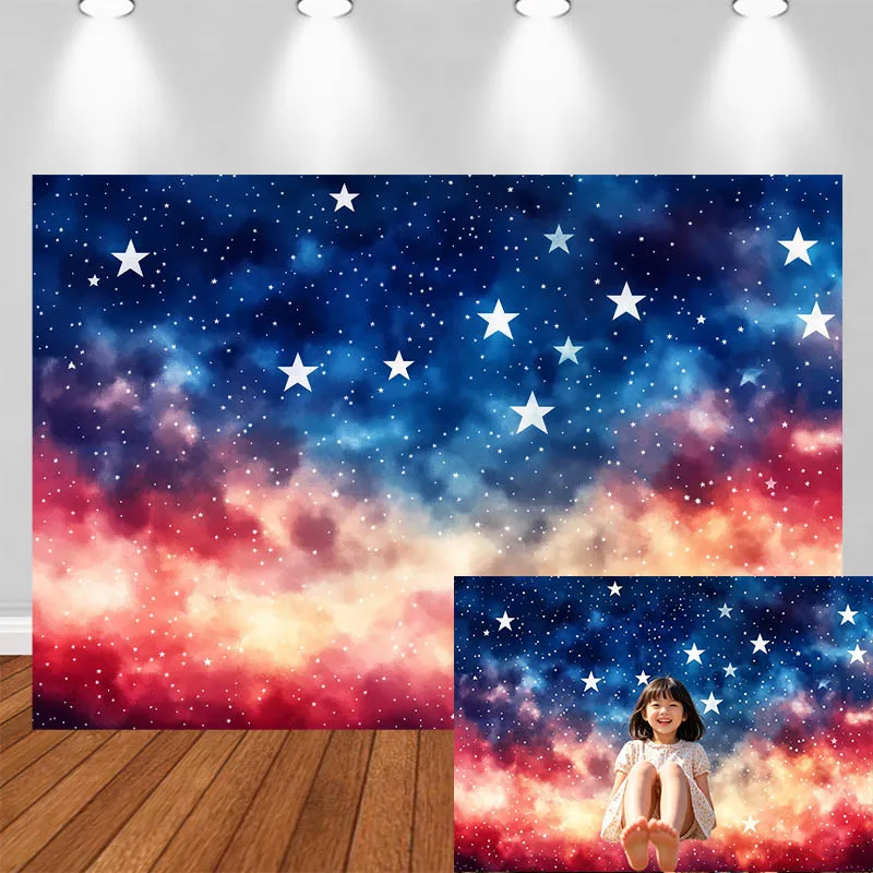 

LS Independence Day Photography Background Graffiti Splash Gradient American Flag Sky Decor Adult Kids Portrait Photo Backdrop