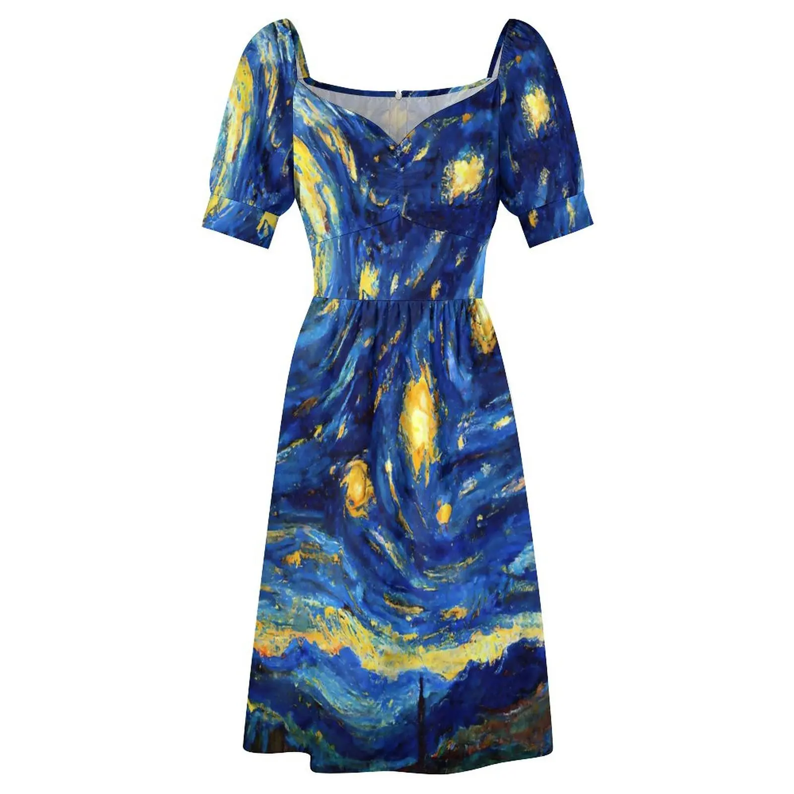 Oil Painting Dress Van Gogh Starry Night Kawaii Dresses Female Short Sleeve Aesthetic Casual Dress V Neck Oversized Clothes