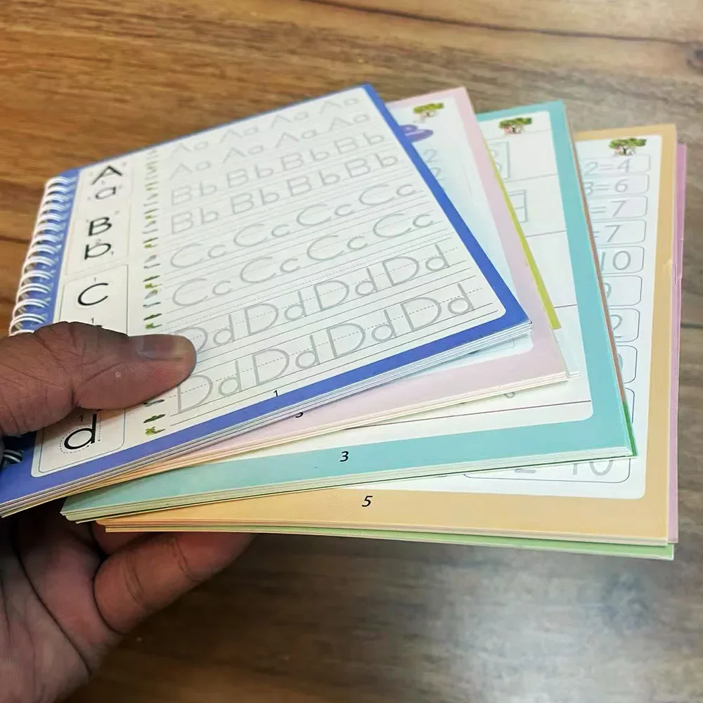 SANK Magic Writing Copybook em Inglês Caligrafia Copybook Montessori Crianças Reutilizáveis Prática de Escrita 4 Livros/Conjunto