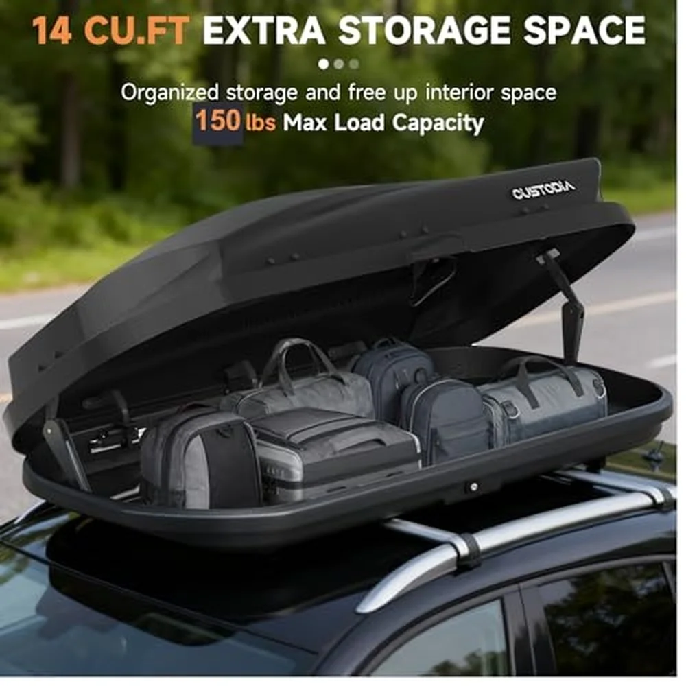 Rooftop Cargo Carrier Hard Shell Dual Side Opening Car Roof Cargo Box with Security Key 150LBS Capacity Car Roof Cargo