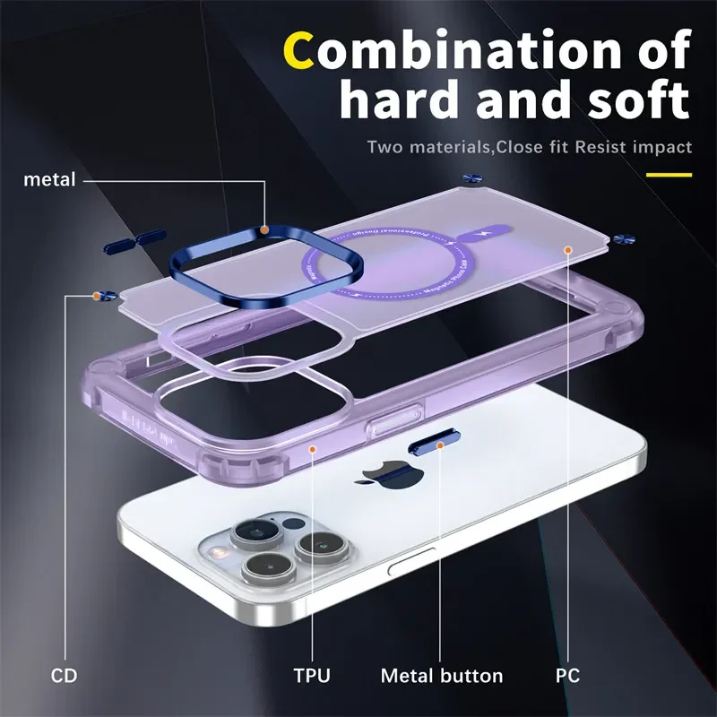 For iPhone 15 Military Armor Tough Shockproof For iPhone 14 13 12 11 Pro Max Hybrid Matte Magnetic Wireless Charging Soft Cover