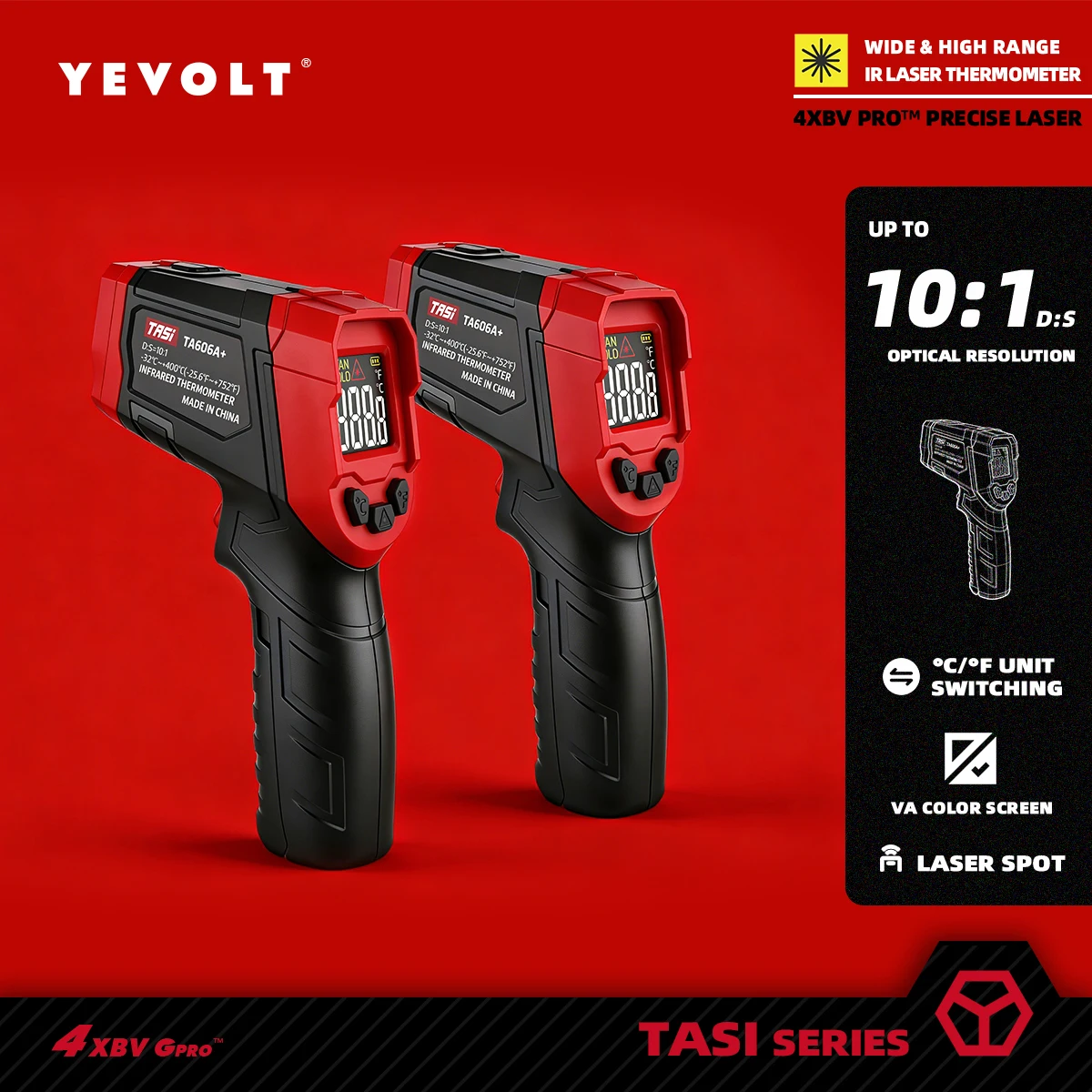 YEVOLT TA606+ Series Digital Infrared Thermometer Handheld Non Contact IR Laser  Heat Temperature Gun Point VA Color Screen