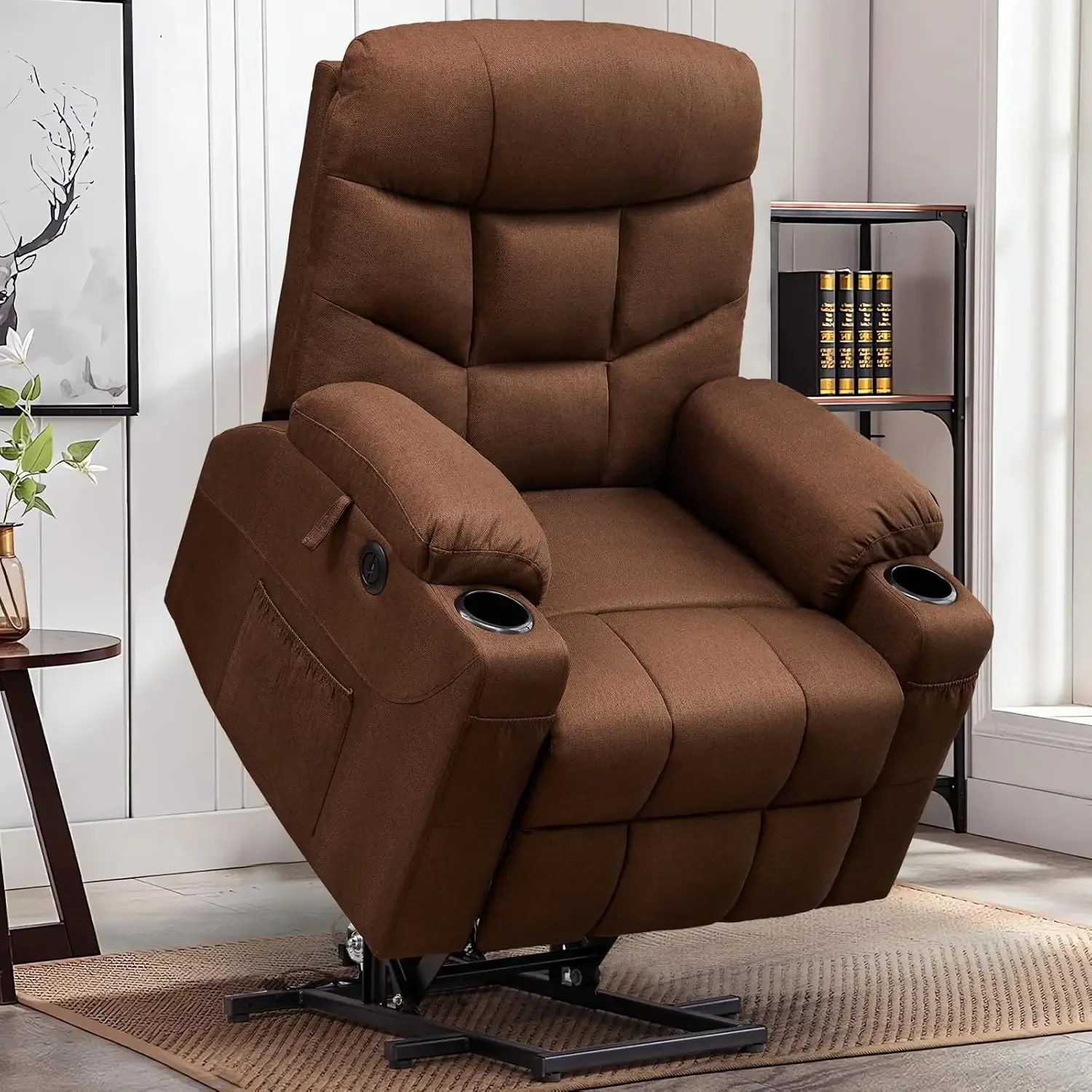 Power Lift Recliner Chair for Elderly with Heated Vibration Massage, Fabric Electric Power Recliner Chairs for Seniors, Side Poc