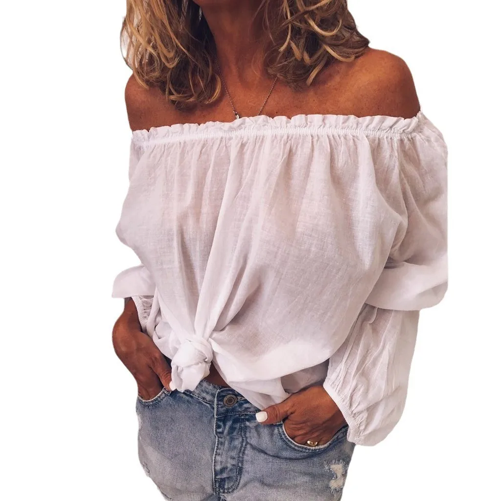 Pleated Long Sleeve Blouse Loose Fit Sweet and Fresh with Regular Length Patchwork Construction Off Shoulder Blouse for Women