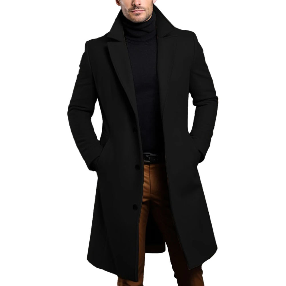 

Luxury Black Trench Coat for Men Long Sleeve Top Casual and Comfortable Overcoat for Business and Daily Wear