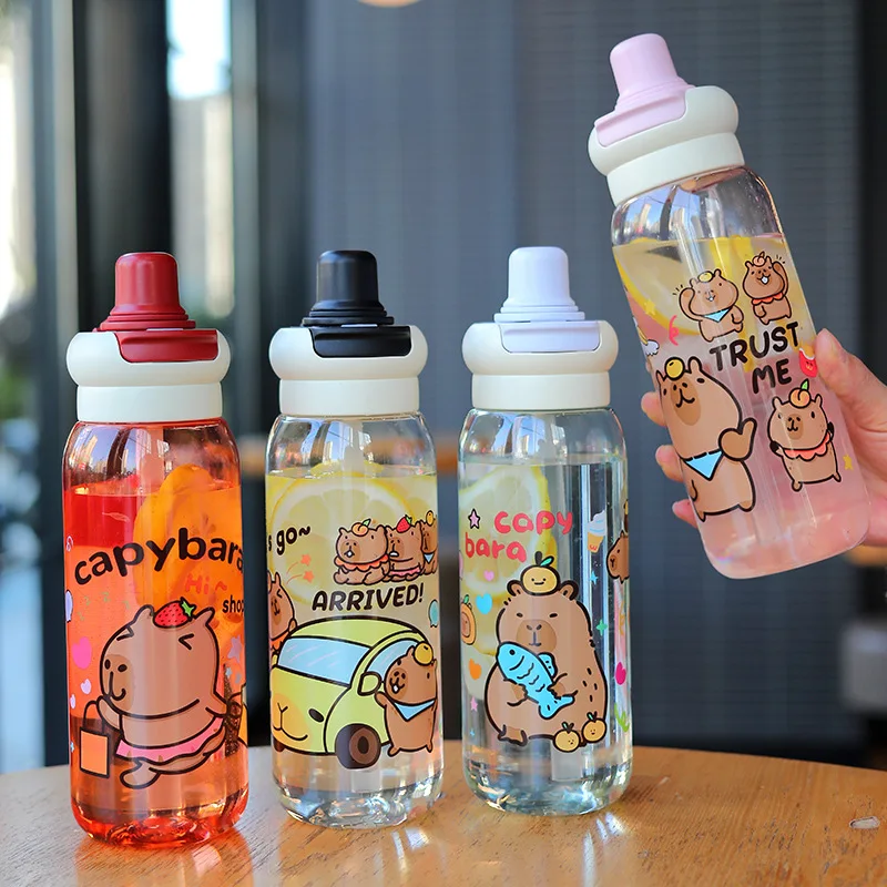 1/3/5PCS Large Capacity Capybara Cola Bottle Plastic Cup Straw Cartoon Portable Sports Water Bottle Reusable Outdoor Travel