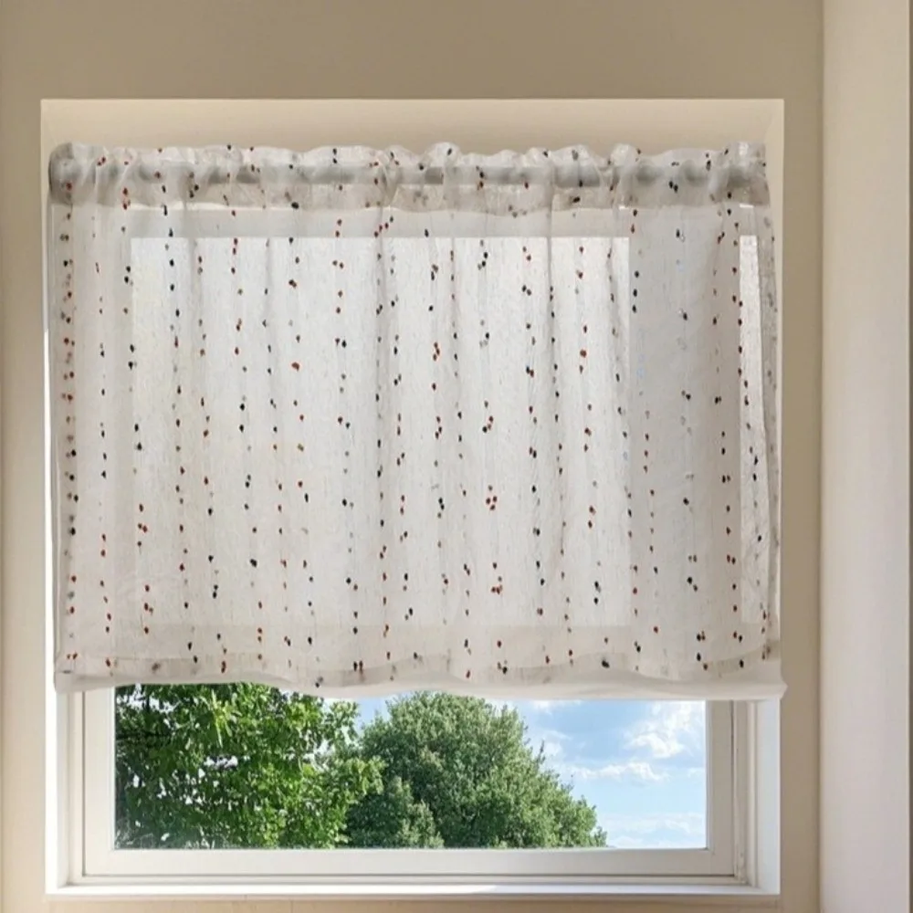 Rustic Cotton Linen Kitchen Tier Curtains Embroidery Short Length Cafe Curtain Light Filtering Short Window Curtain Home Use
