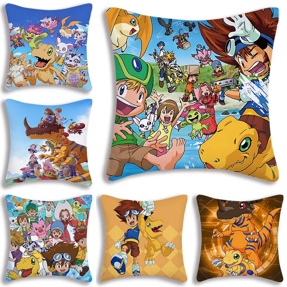 Pillow Covers Cute D-DigimonS Greymons Cartoon Sofa Decorative Home Double-sided Printing Short Plush Cute Cushion Cover