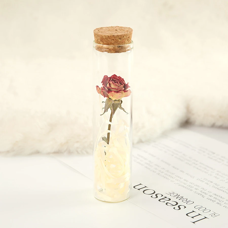 Rose real dried flower test tube specimens, candle making dried flower accessories, baby\'s breath wishing bottle decoration orna