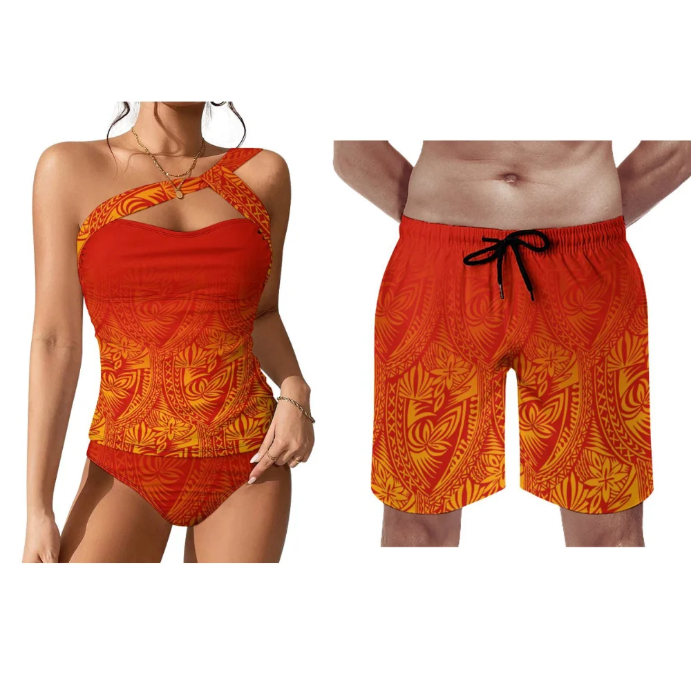 Maillots de bain personnalisés pour hommes et femmes, bikini de couple, maillots de bain de tempérament d'artiste, bord de mer, île du Pacifique, pantalons de plage